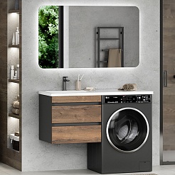 Misty Мебель для ванной Коломбо 120 L подвесная под стиральную машину дуб галифакс/антрацит – фотография-1